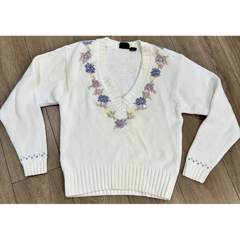 VINTAGE 90S CROPPED V-NECK FLORAL SWEATER Size‎ M